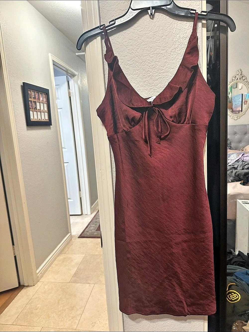 KIRIOUS Burgundy Satin Mini Dress Size Small